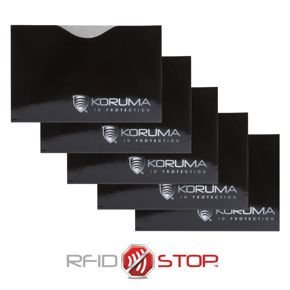 Proximity Kartenetui - Koruma (horizontal, schwarz, silbernes Logo) 5er Set.