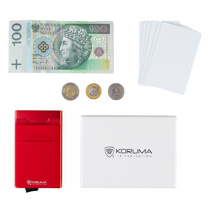 Aluminium-Portemonnaie mit Kartenschlitten und Kartenschutz (Rot)