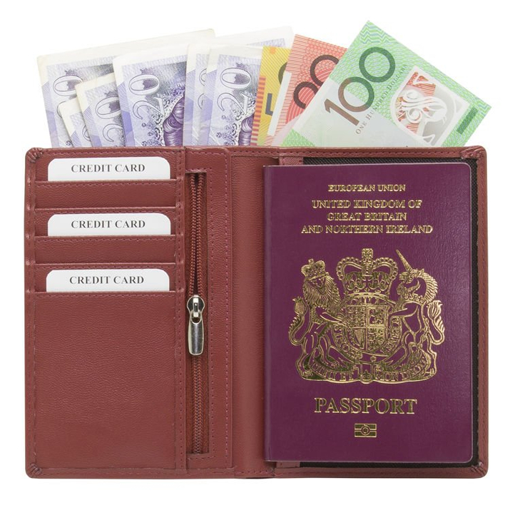 Reisebrieftasche für kontaktlose Karten und biometrischen Reisepass (Maroon)
