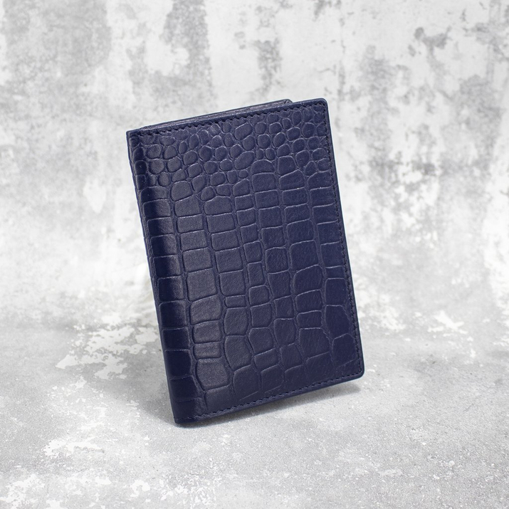 Dünne Leder-RFID-Brieftasche für Jackenregistrierung (Marineblau, Kroko)