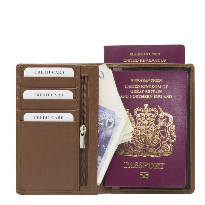 Brieftasche zum Schutz von Proximity-Karten und biometrischem Reisepass (Braun)