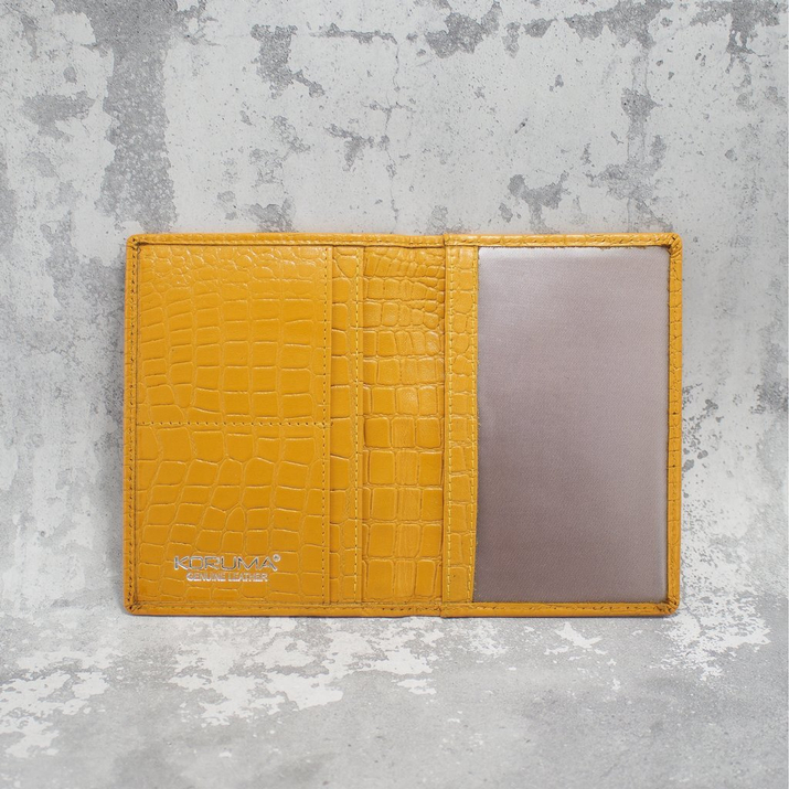 RFID-Brieftasche aus dünnem Leder für die Jacke ID (Gelb, Kroko)