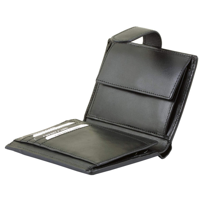 Vertikale RFID-Brieftasche aus Leder mit nahtlosem Kartenverschluss (Schwarz)