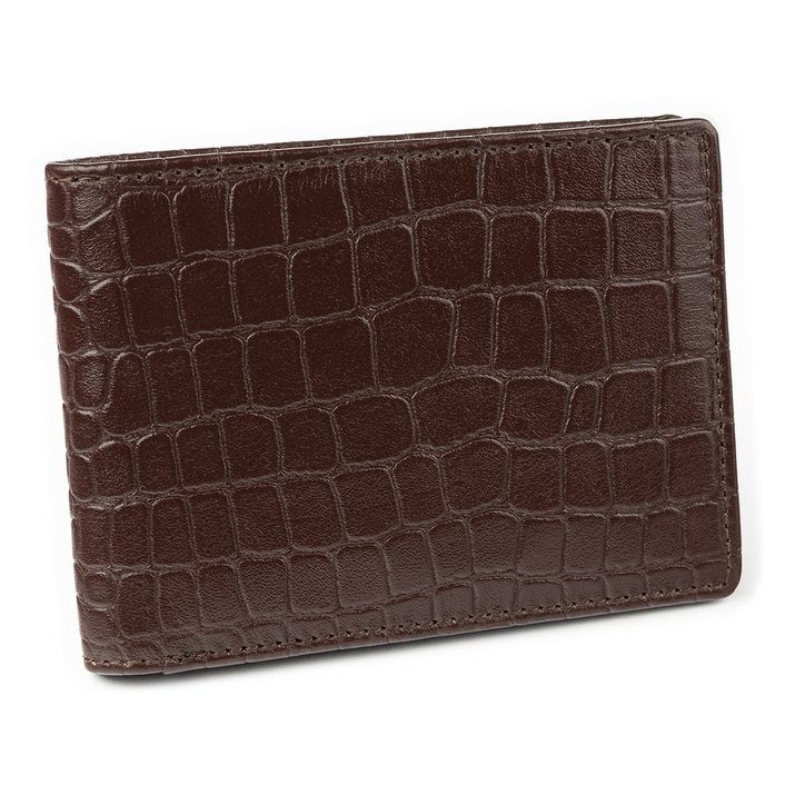 Herren SLIM Leder Brieftasche für Jacke (Braun, Kroko)