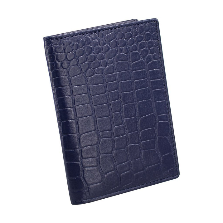 Dünne Leder-RFID-Brieftasche für Jackenregistrierung (Marineblau, Kroko)