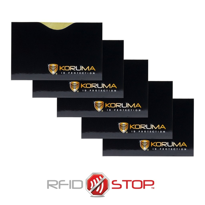  Proximity-Kartenetui - Koruma (horizontal, schwarz, goldenes Logo), 5er-Set.