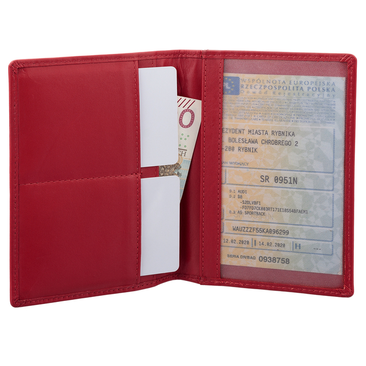 RFID-Ledertasche für Dokumente und Fahrzeugschein (rot)
