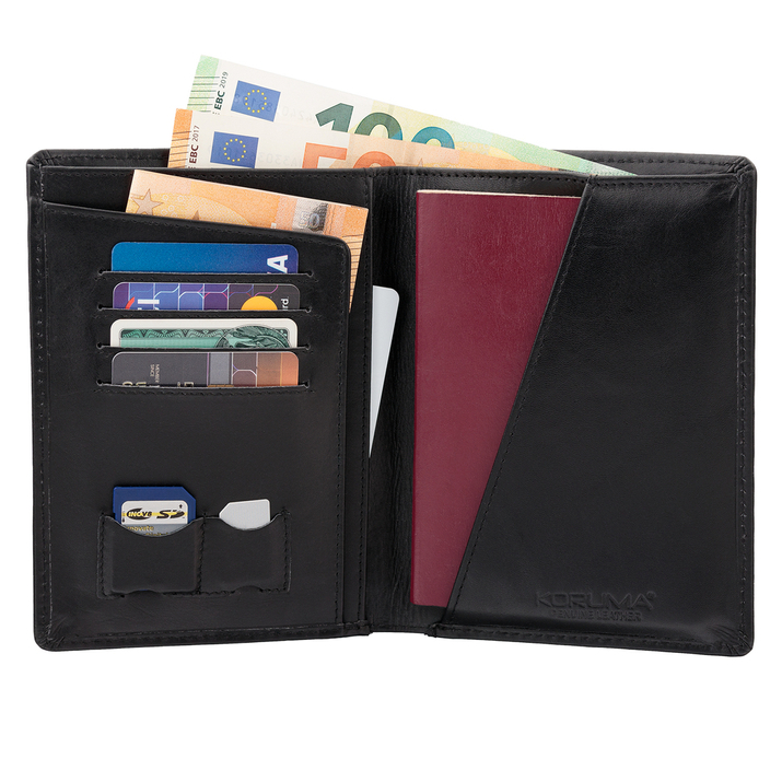 Reiseportemonnaie aus Leder für Karten und kontaktlose Dokumente (schwarz)