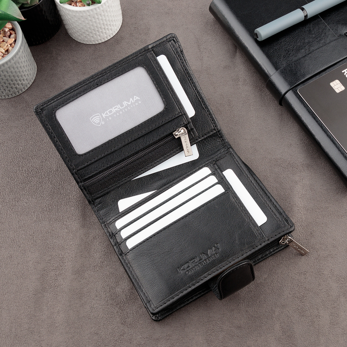 Herren-Portemonnaie aus Leder mit RFID BLOCK-Schutz (schwarz)