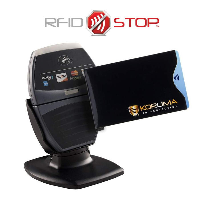 Proximity Kartenetui - Koruma (vertikal, schwarz, goldenes Logo) 5er Set.