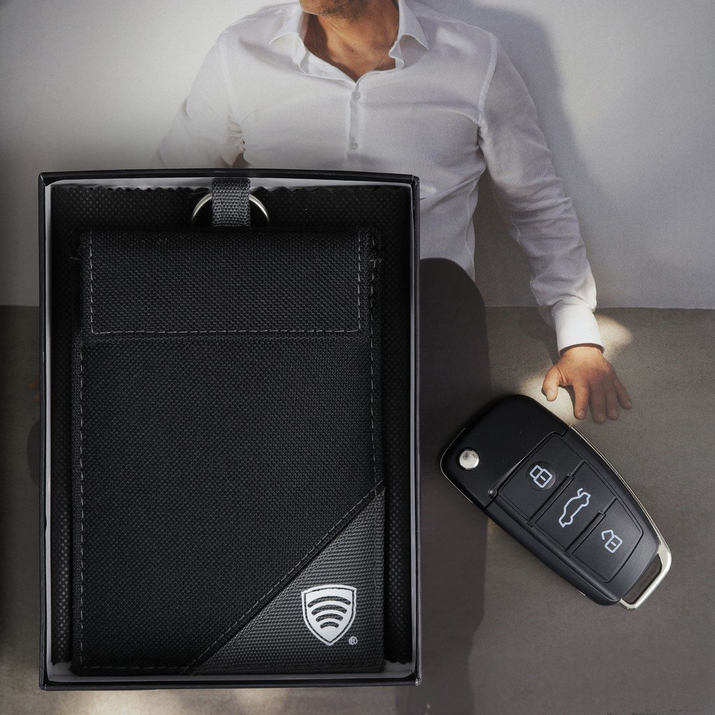 Schlüsselloses Anti-Diebstahl-Etui aus Stoff (schwarz/grau)