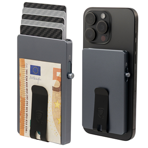 Aluminiowe etui z wysuwanymi kartami i ochroną kart zbliżeniowych (czarny)