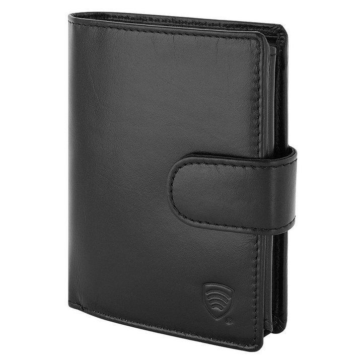 Herren-Portemonnaie aus Leder für Karten und Münzen mit RFID BLOCK Schutz (schwarz)