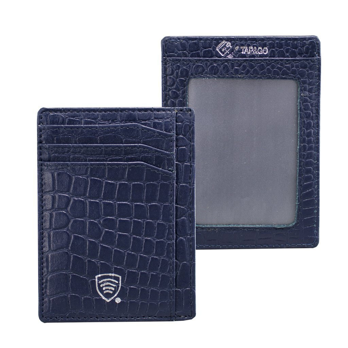 RFID-Kartenetui aus Leder (Marineblau, Kroko)