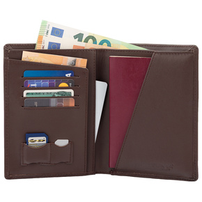 Reisebrieftasche aus Leder für Proximity-Karten und biometrischen Reisepass (braun)