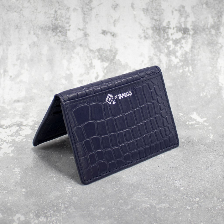 Kleine Ledergeldbörse für RFID-Kreditkarten (Marineblau, Kroko)