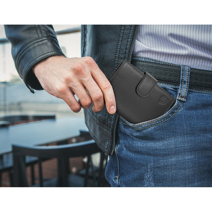 Herren-Portemonnaie aus Leder für Karten und Münzen mit RFID BLOCK Schutz (schwarz)