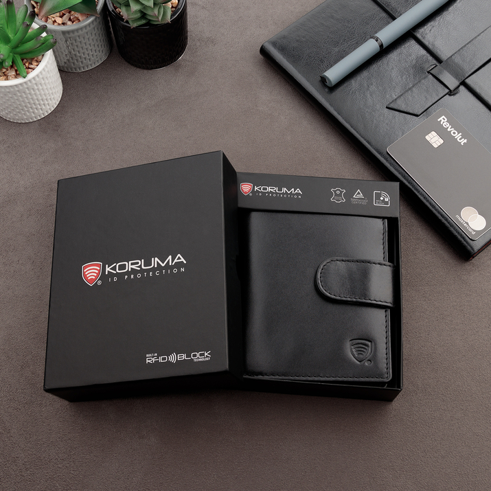 Vertikale Ledergeldbörse für Herren mit RFID BLOCK Schutz (schwarz)