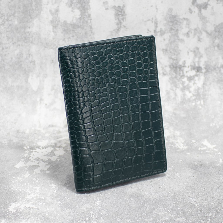 RFID-Brieftasche aus dünnem Leder für die Jacke ID (Grün, Kroko)