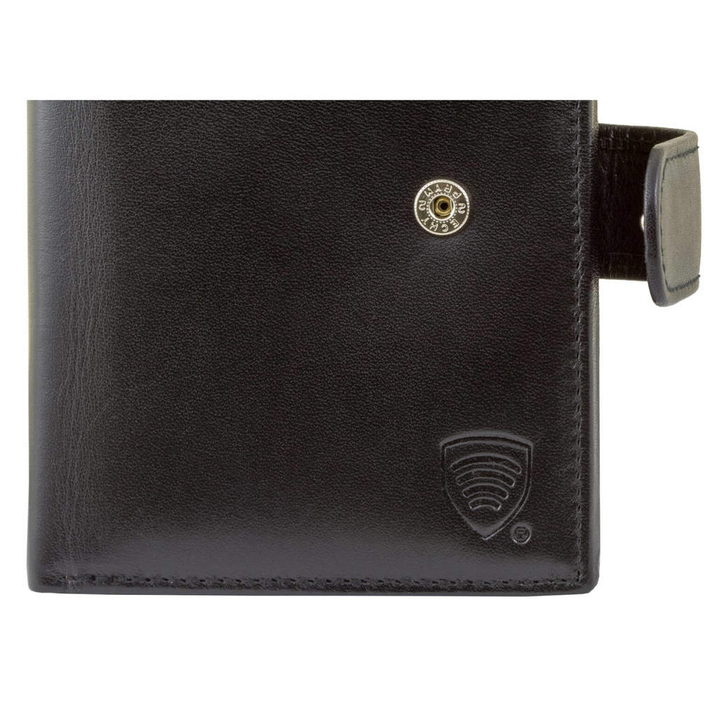 Vertikale RFID-Brieftasche aus Leder mit nahtlosem Kartenverschluss (Schwarz)