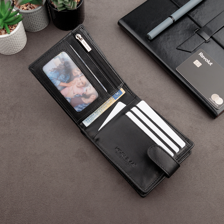 Horizontale Herrenleder-RFID-Brieftasche für Karten und Münzen (schwarz)