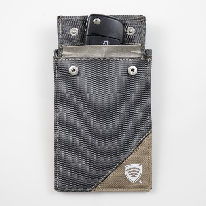 Schlüsselloses Anti-Diebstahl-Etui aus Stoff (grau/sand)