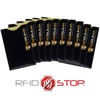 Vertical RFID blocking sleeve (black with gold logo)