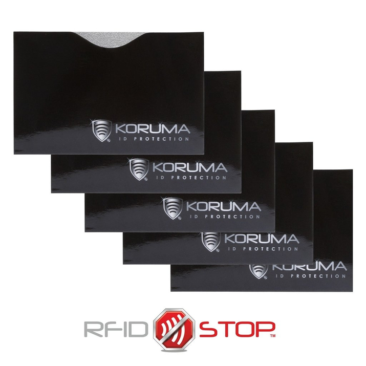  Proximity Kartenetui - Koruma (horizontal, schwarz, silbernes Logo) 5er Set.