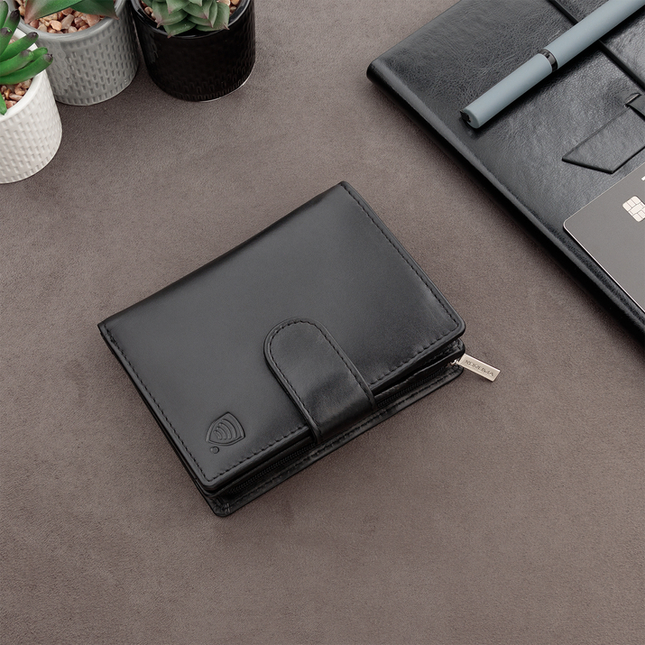Vertikale Ledergeldbörse für Herren mit RFID BLOCK Schutz (schwarz)