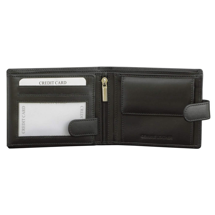 Herrenportemonnaie aus Leder mit Reißverschluss für Karten und Münzen (schwarz)
