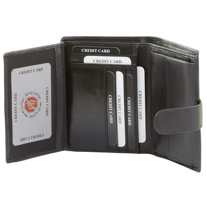 Vertikale RFID-Brieftasche aus Leder mit nahtlosem Kartenverschluss (Schwarz)