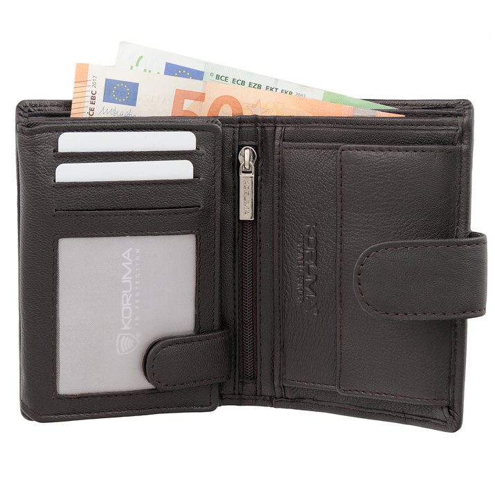 Herren-Portemonnaie aus Leder für Karten und Münzen mit RFID BLOCK Schutz (schwarz)
