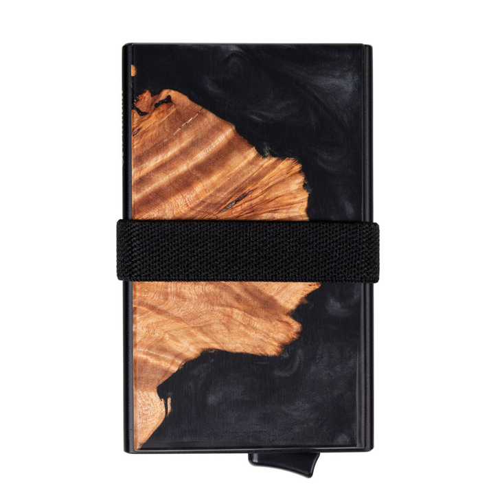 Brieftasche aus Aluminium mit Kartenschlitten und Kartenschutz (Holz + schwarzes Harz)