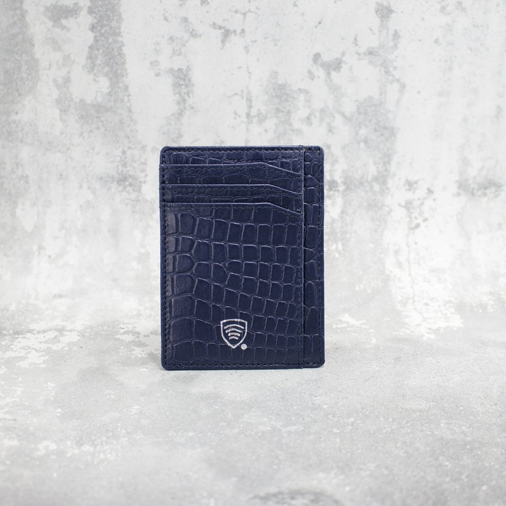 RFID-Kartenetui aus Leder (Marineblau, Kroko)