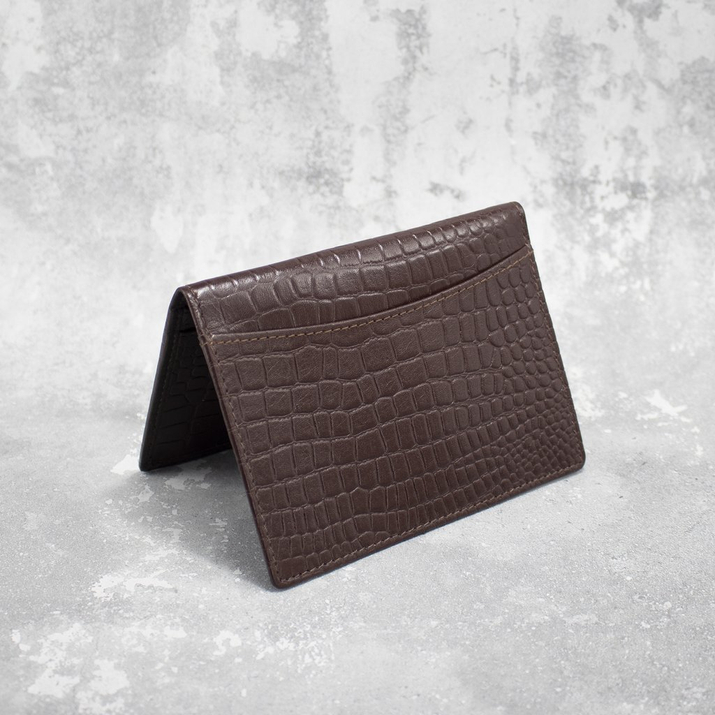 RFID-Brieftasche aus dünnem Leder für die Jacke ID (Braun, Kroko)