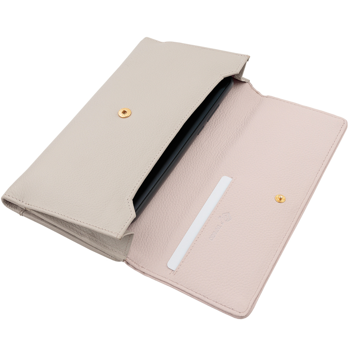 Damenbrieftasche mit Handyhalterung und RFID-Schutz (grau-rosa)