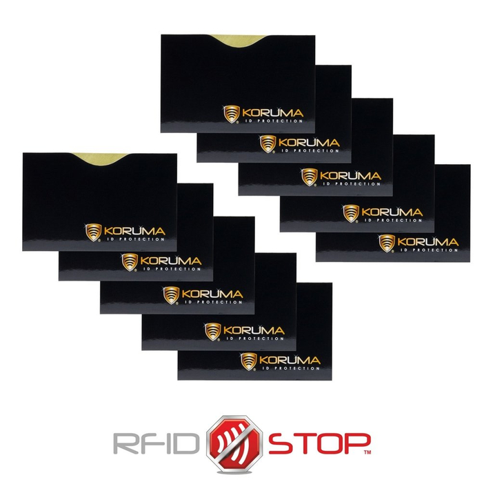  Proximity Kartenetui - Koruma (horizontal, schwarz, goldenes Logo) 10er Set.