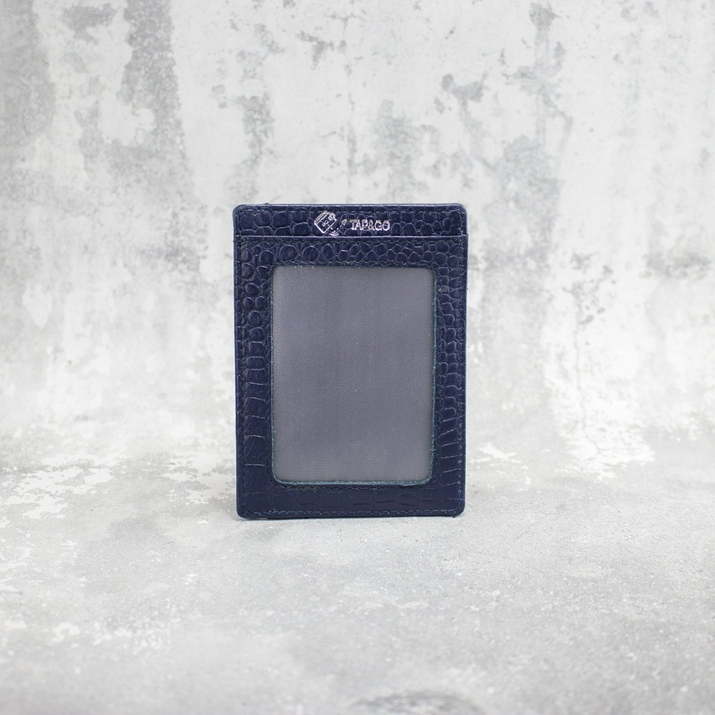 RFID-Kartenetui aus Leder (Marineblau, Kroko)