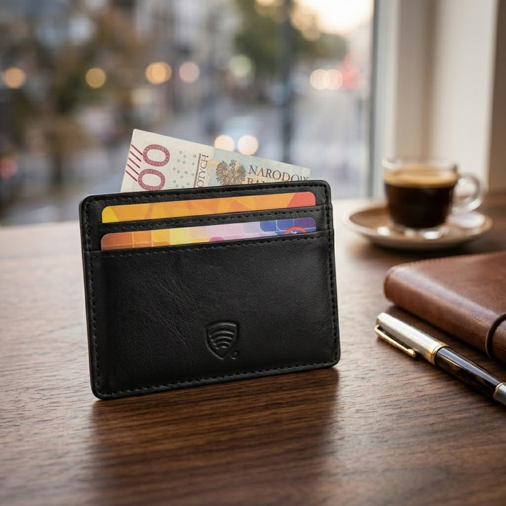 Lederetui mit RFID-Kartensperre (Schwarz)