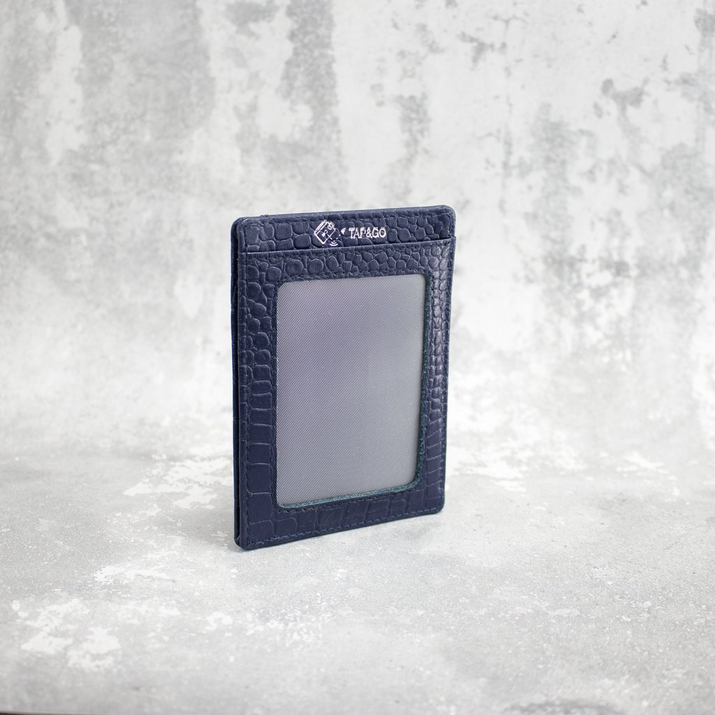 RFID-Kartenetui aus Leder (Marineblau, Kroko)