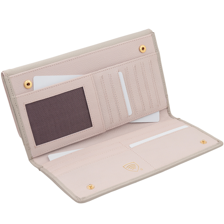 Damenbrieftasche mit Handyhalterung und RFID-Schutz (grau-rosa)