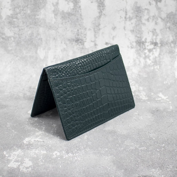 RFID-Brieftasche aus dünnem Leder für die Jacke ID (Grün, Kroko)